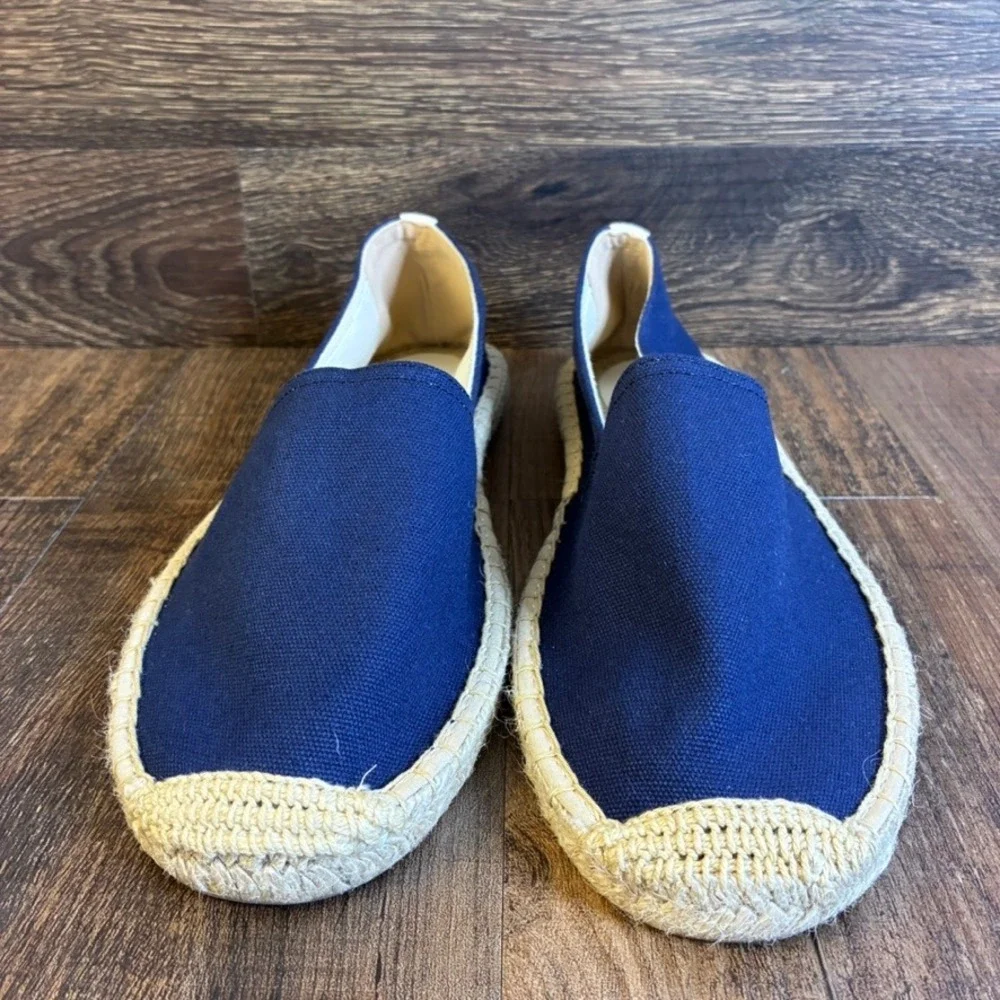NWOT Lands End Women's Navy Blue Canvas Espadrille Flats Slip On Shoes Sz 11 M
